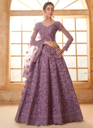 Lavender Ombré Thread Embroidery Lehenga Choli With Dupatta