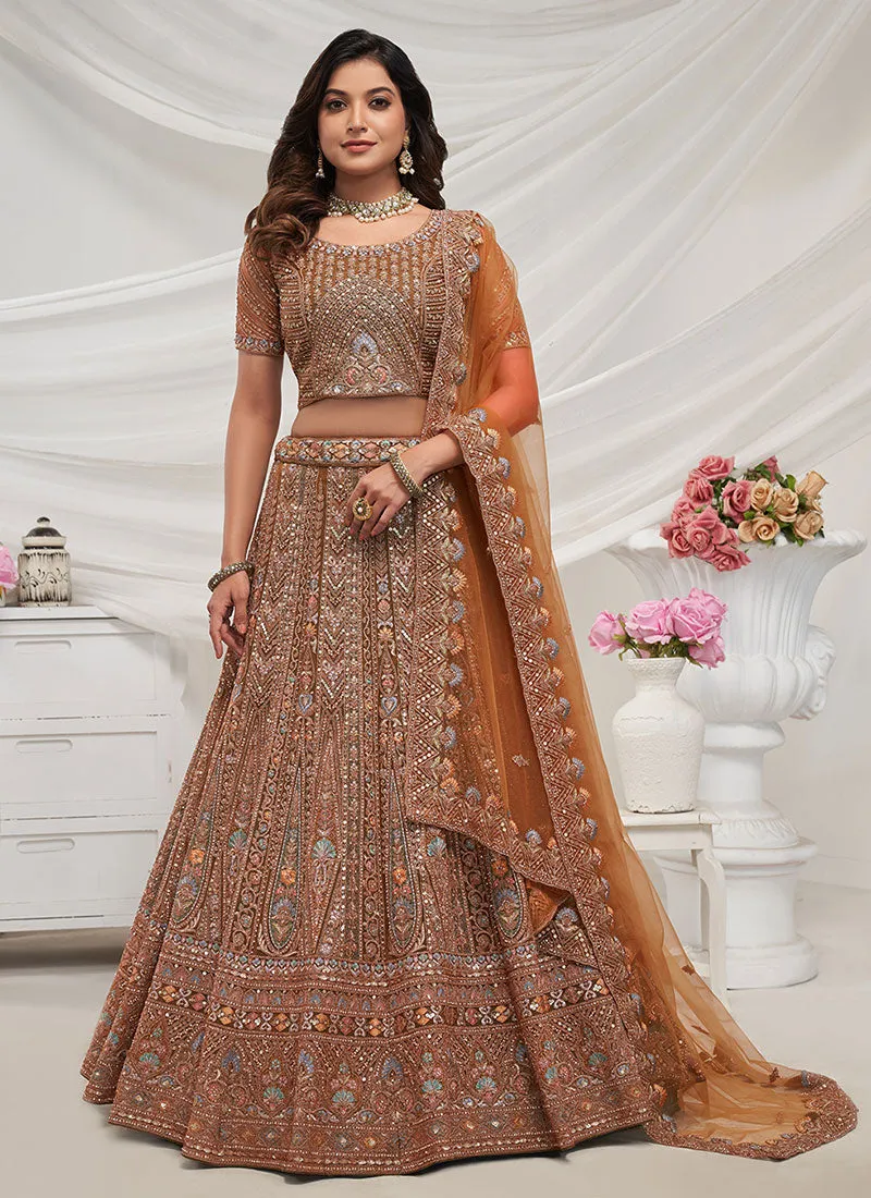 Light Brown Multi Embroidery Lehenga Choli For Wedding