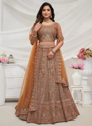 Light Brown Multi Embroidery Lehenga Choli For Wedding