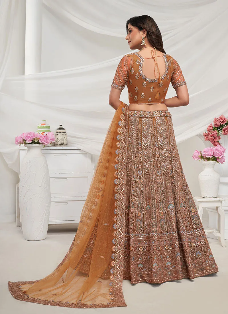 Light Brown Multi Embroidery Lehenga Choli For Wedding