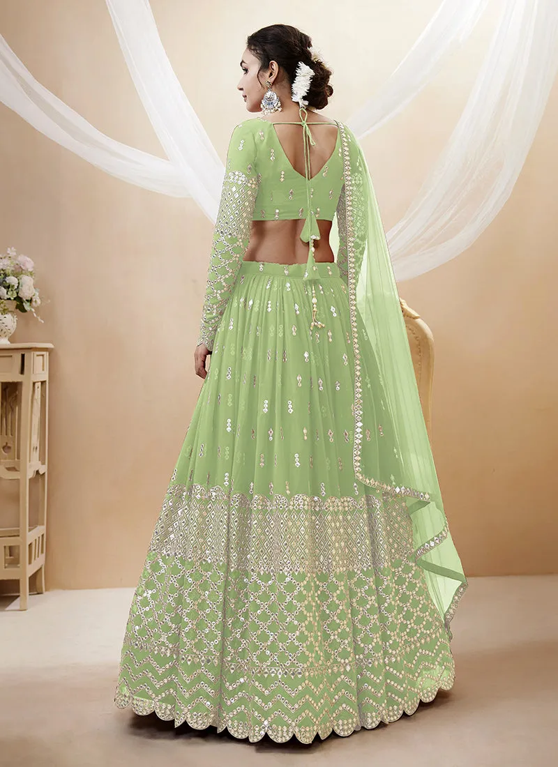 Light Green Mirror Work Embroidery Wedding Lehenga Choli