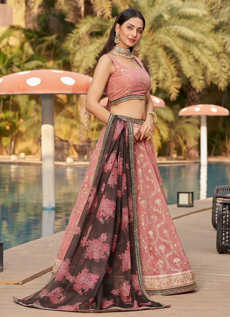 Light Pink Sequence Embroidery Lehenga Choli And Dupatta