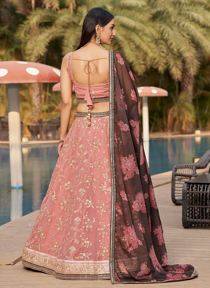 Light Pink Sequence Embroidery Lehenga Choli And Dupatta