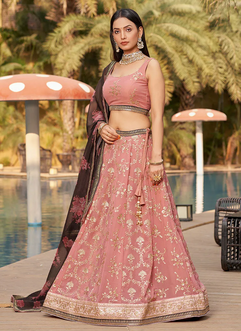 Light Pink Sequence Embroidery Lehenga Choli And Dupatta