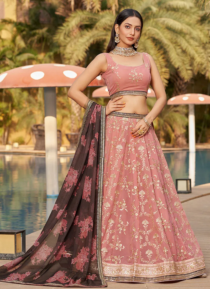 Light Pink Sequence Embroidery Lehenga Choli And Dupatta