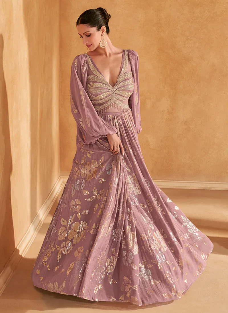 Lilac Purple Embroidered Designer Gown