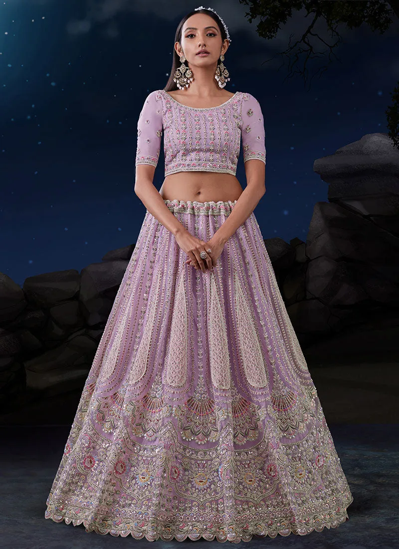 Lilac Purple Multi Embroidery Designer Wedding Lehenga Choli