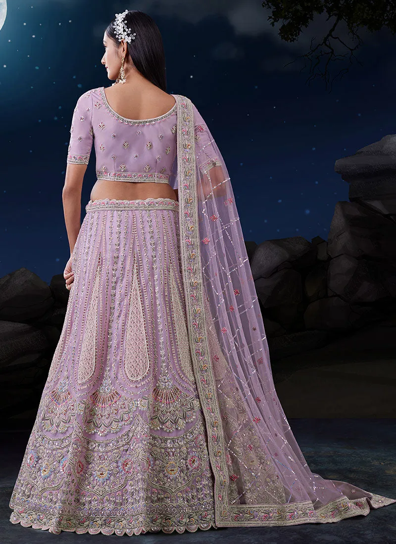 Lilac Purple Multi Embroidery Designer Wedding Lehenga Choli