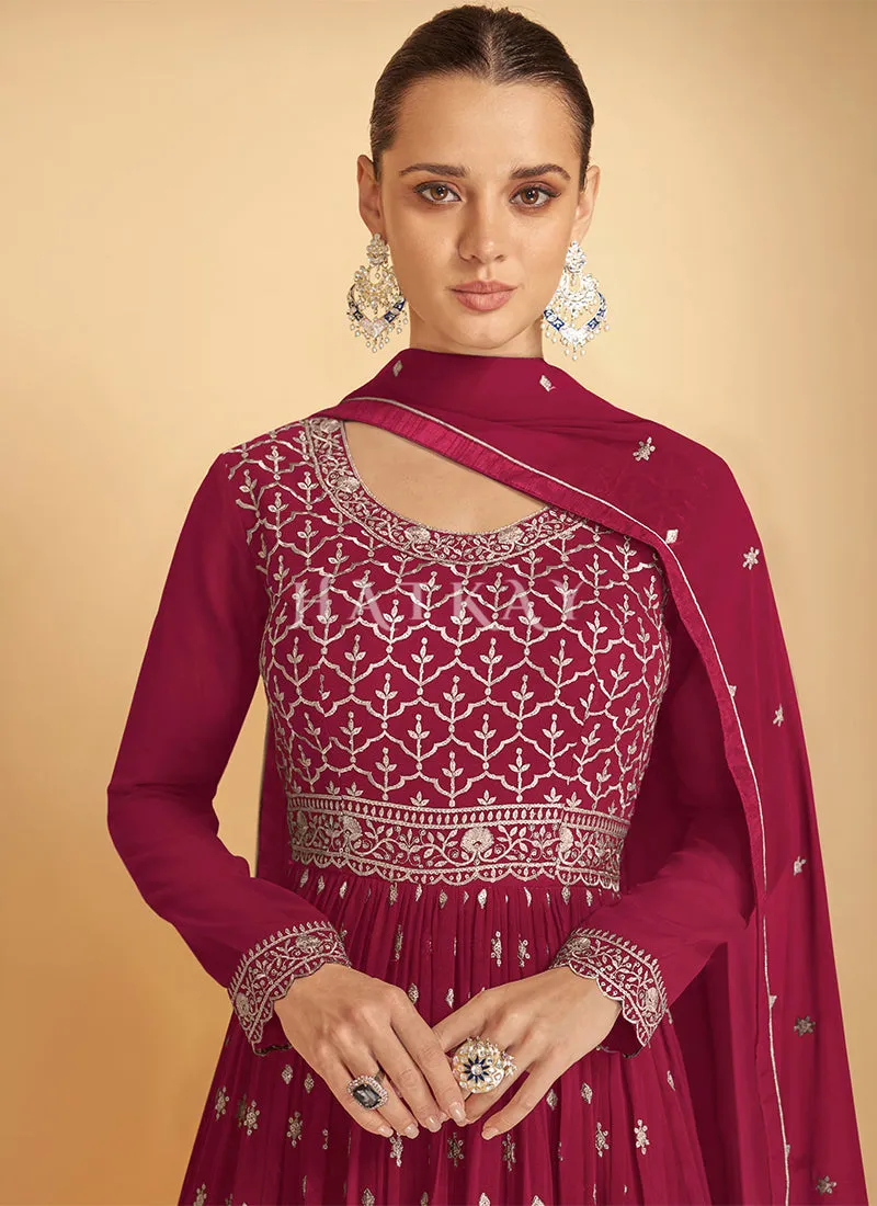 Magenta Embroidered Peplum Style Lehenga Kurti