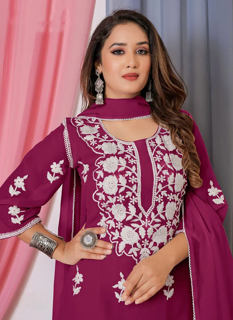 Magenta Lucknowi Thread Embroidery Palazzo Suit