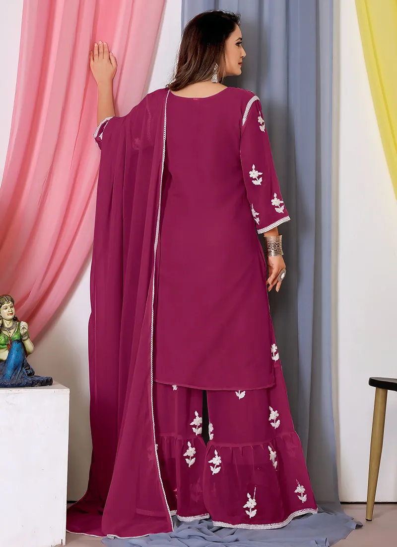 Magenta Lucknowi Thread Embroidery Palazzo Suit