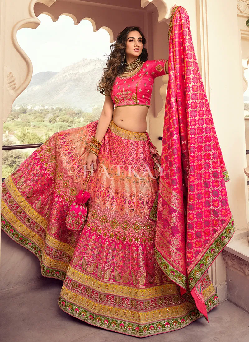 Magenta Multi Traditional Embroidered Wedding Lehenga Choli