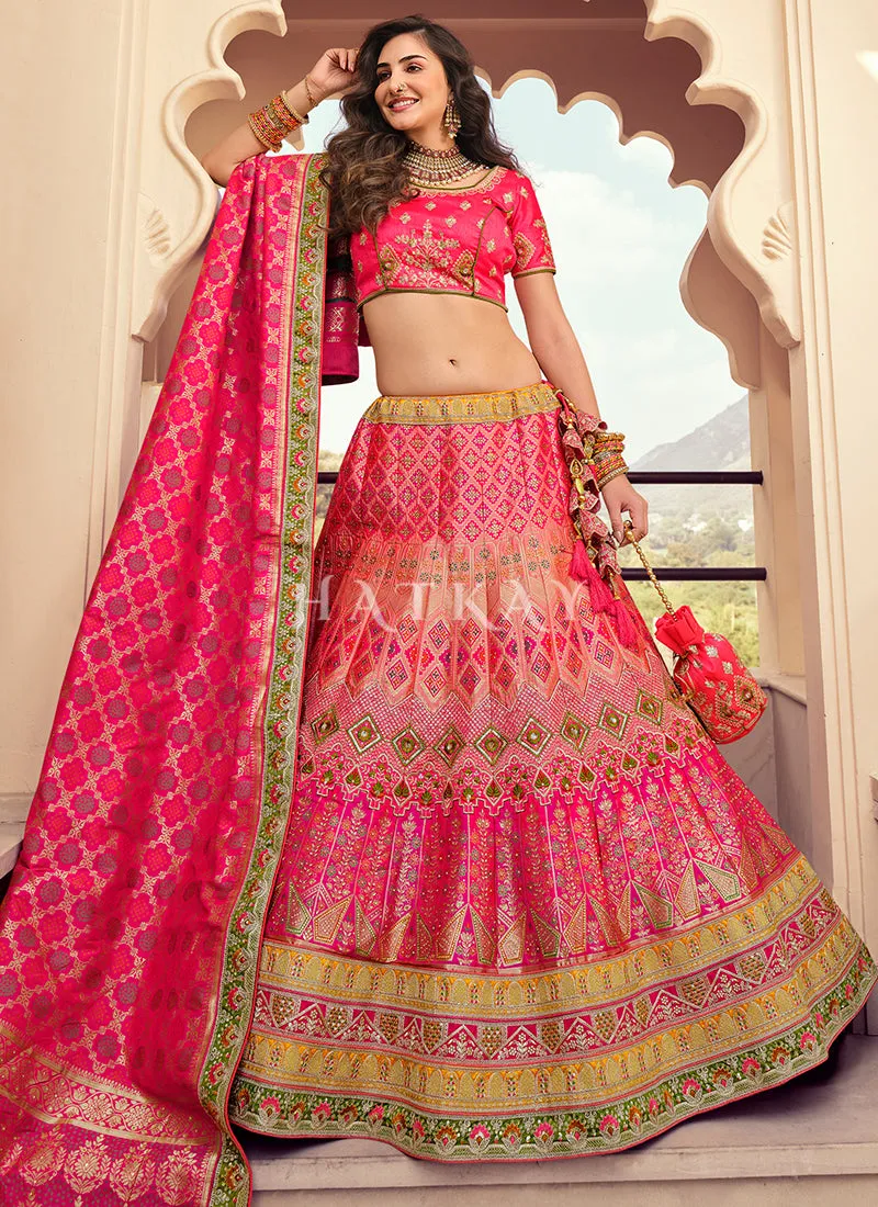 Magenta Multi Traditional Embroidered Wedding Lehenga Choli