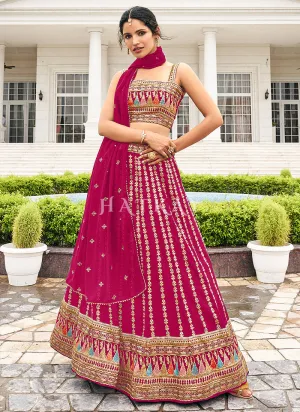 Magenta Traditional Zari Embroidered Lehenga Choli