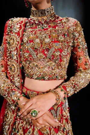 Malook - Hoor - Red - Net Choli - Lehenga - 3 Piece