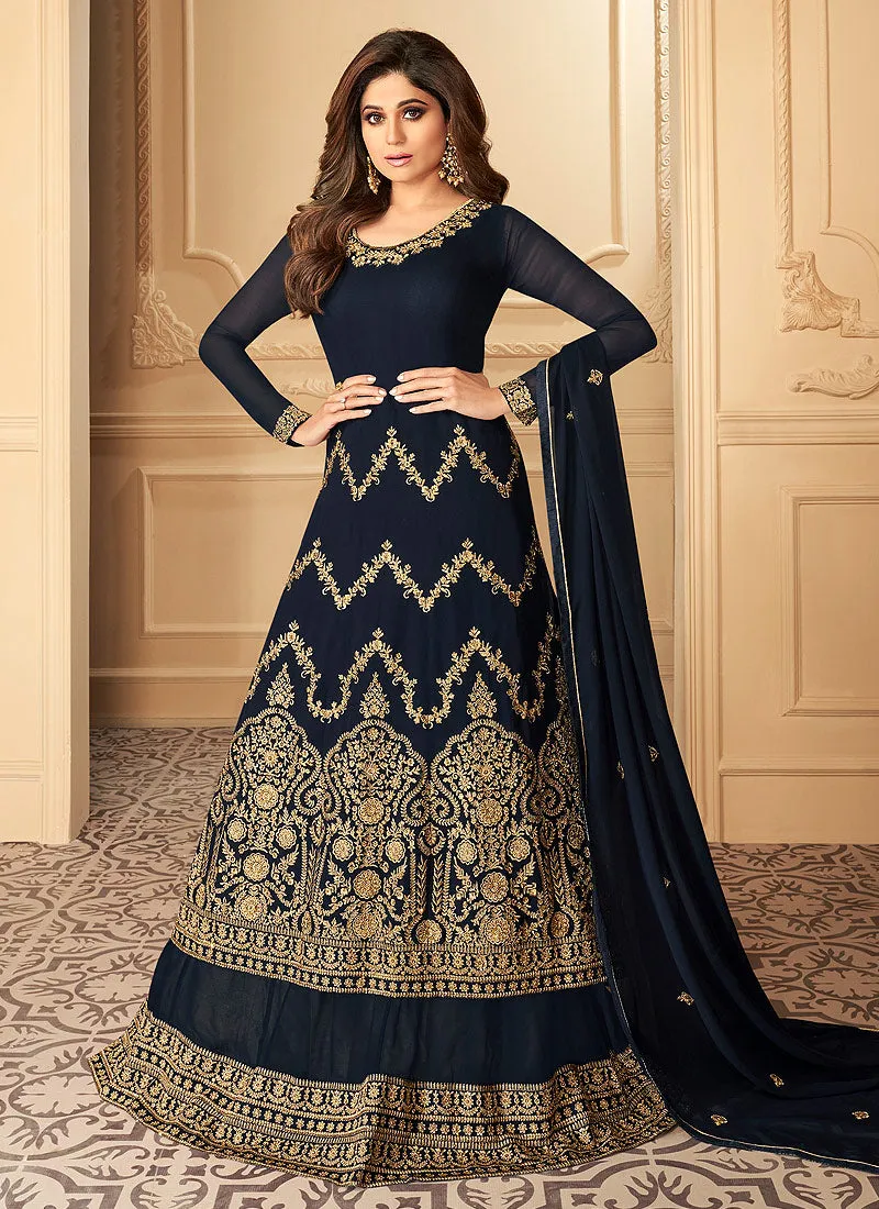 Navy Blue Designer Anarkali Lehenga