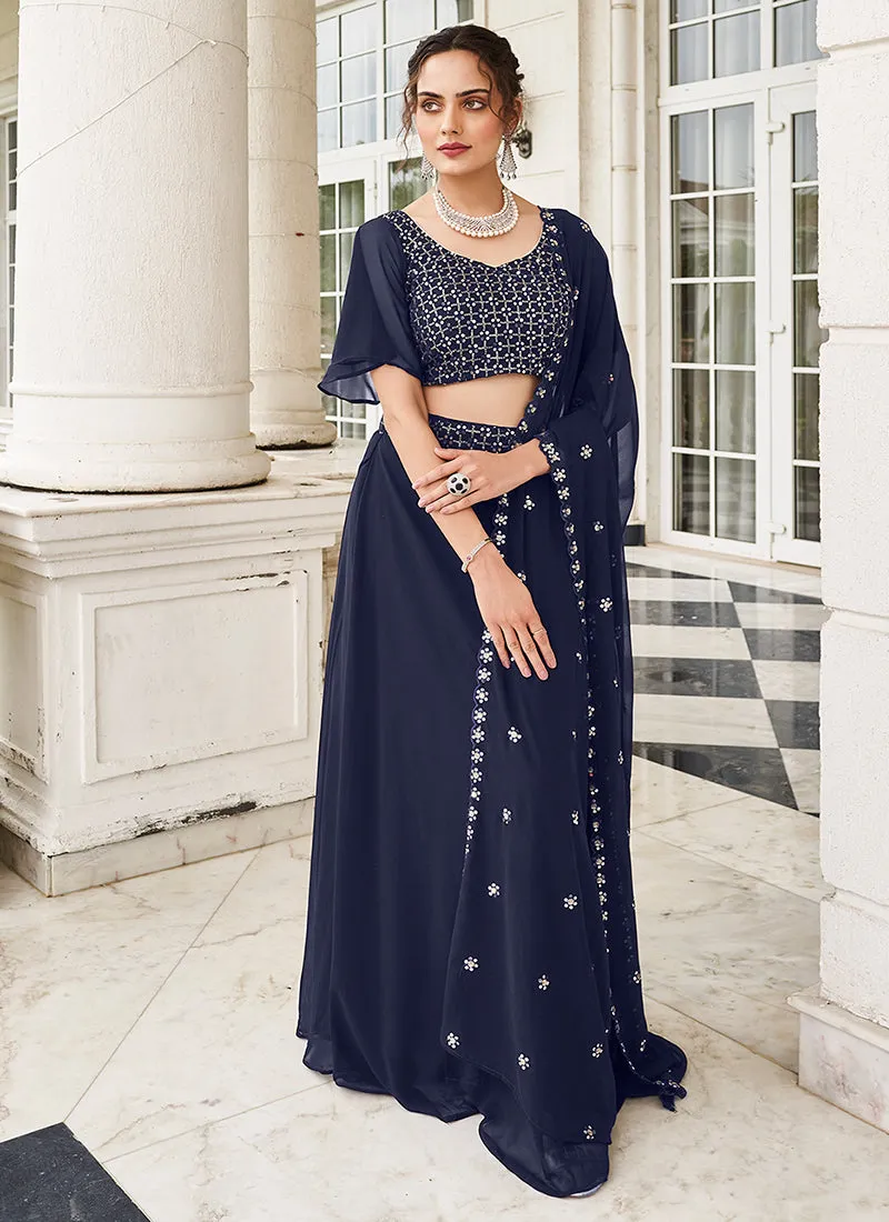 Navy Blue Sequence Embroidery Festive Lehenga Choli