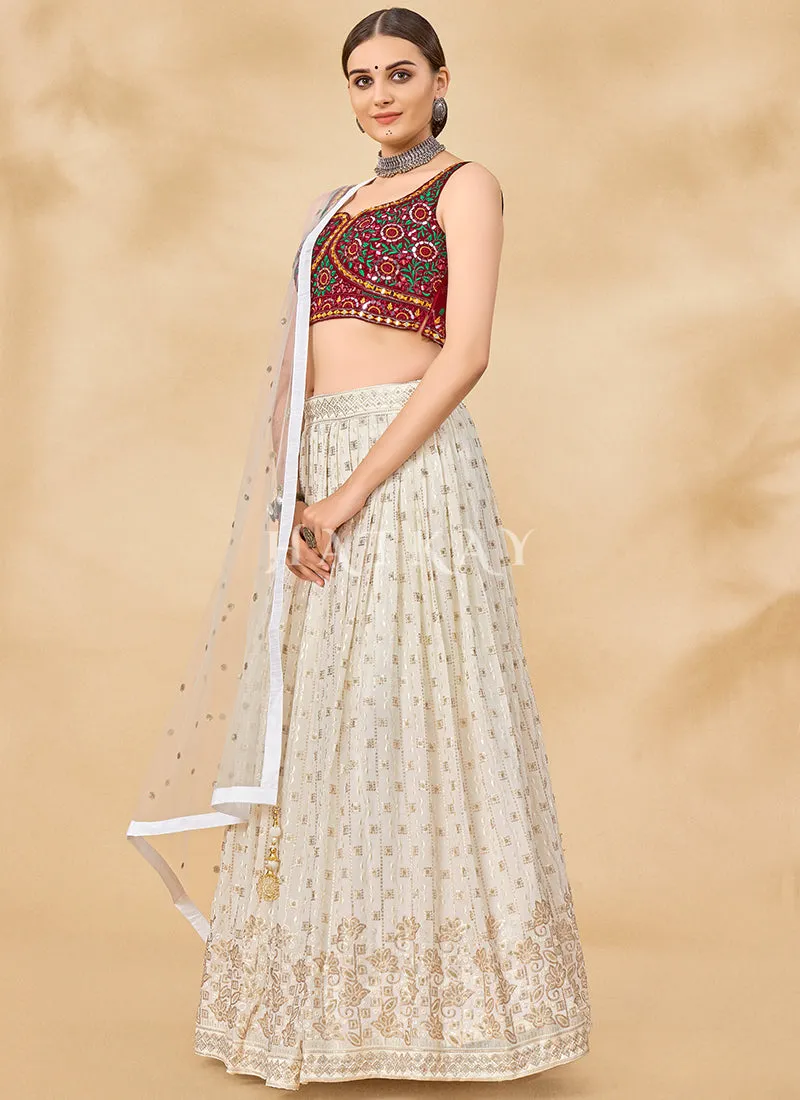 Off White Mirror And Sequence Embroidered Lehenga Choli