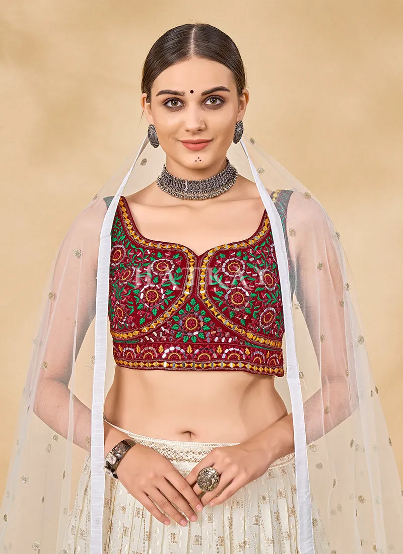 Off White Mirror And Sequence Embroidered Lehenga Choli