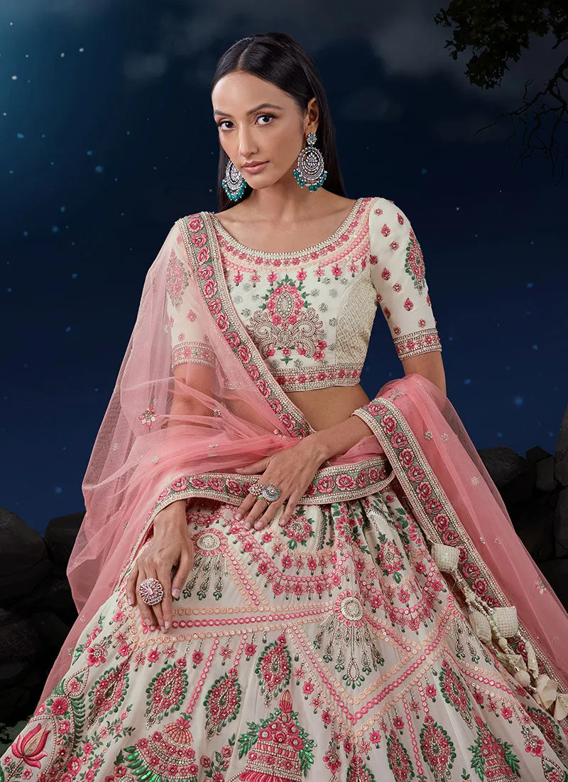 Off White Multi Embroidery Designer Wedding Lehenga Choli