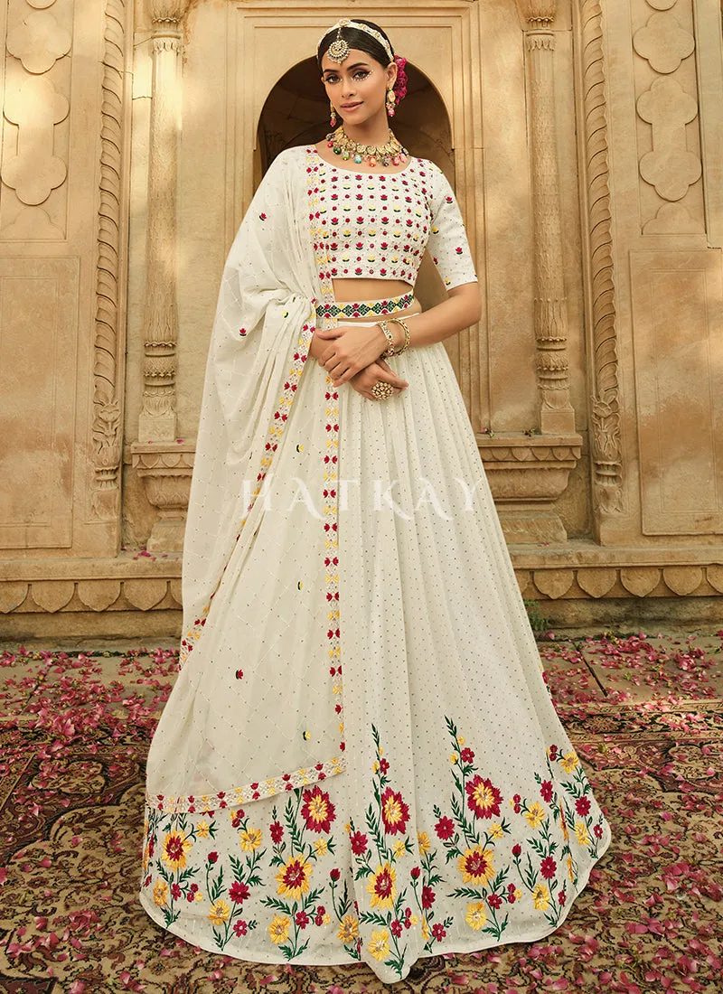 Off White Multi Floral Embroidery Georgette Lehenga Choli