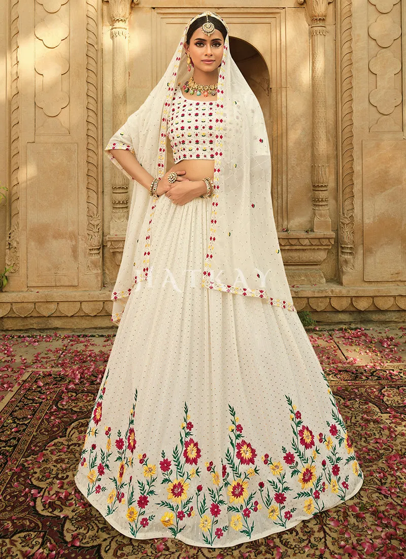 Off White Multi Floral Embroidery Georgette Lehenga Choli