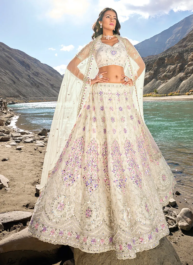 Off White Multi Handwork Embroidery Wedding Lehenga Choli