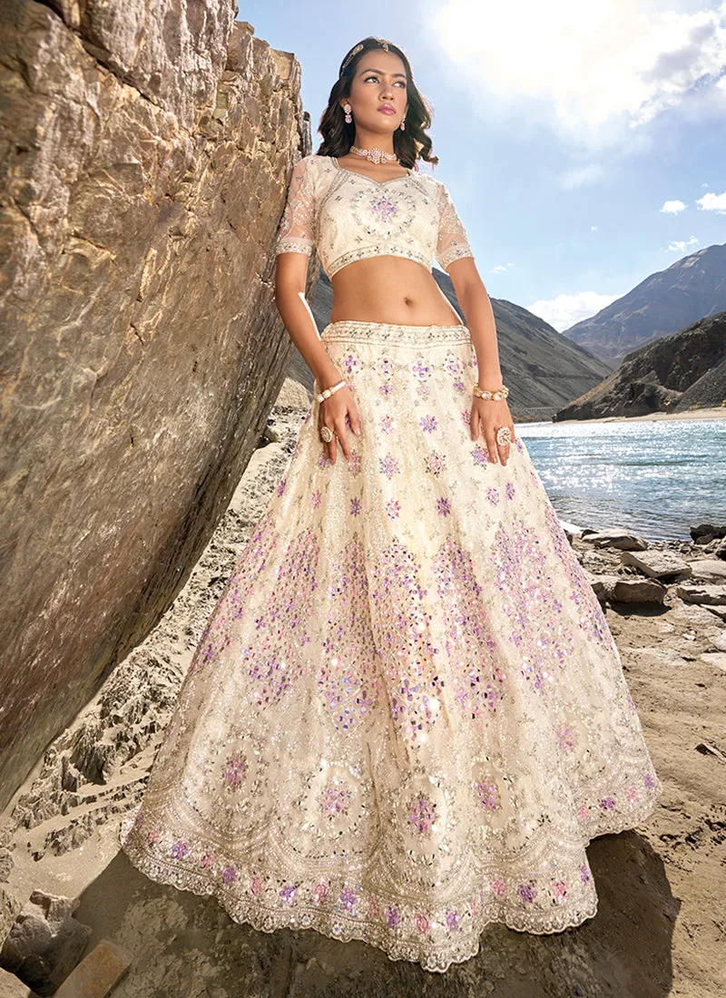 Off White Multi Handwork Embroidery Wedding Lehenga Choli