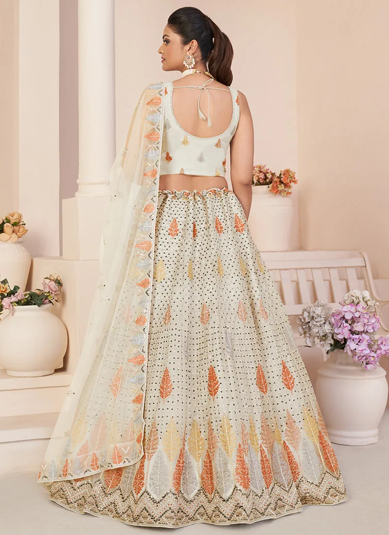 Off White Sequence Embroidery Festive Lehenga Choli