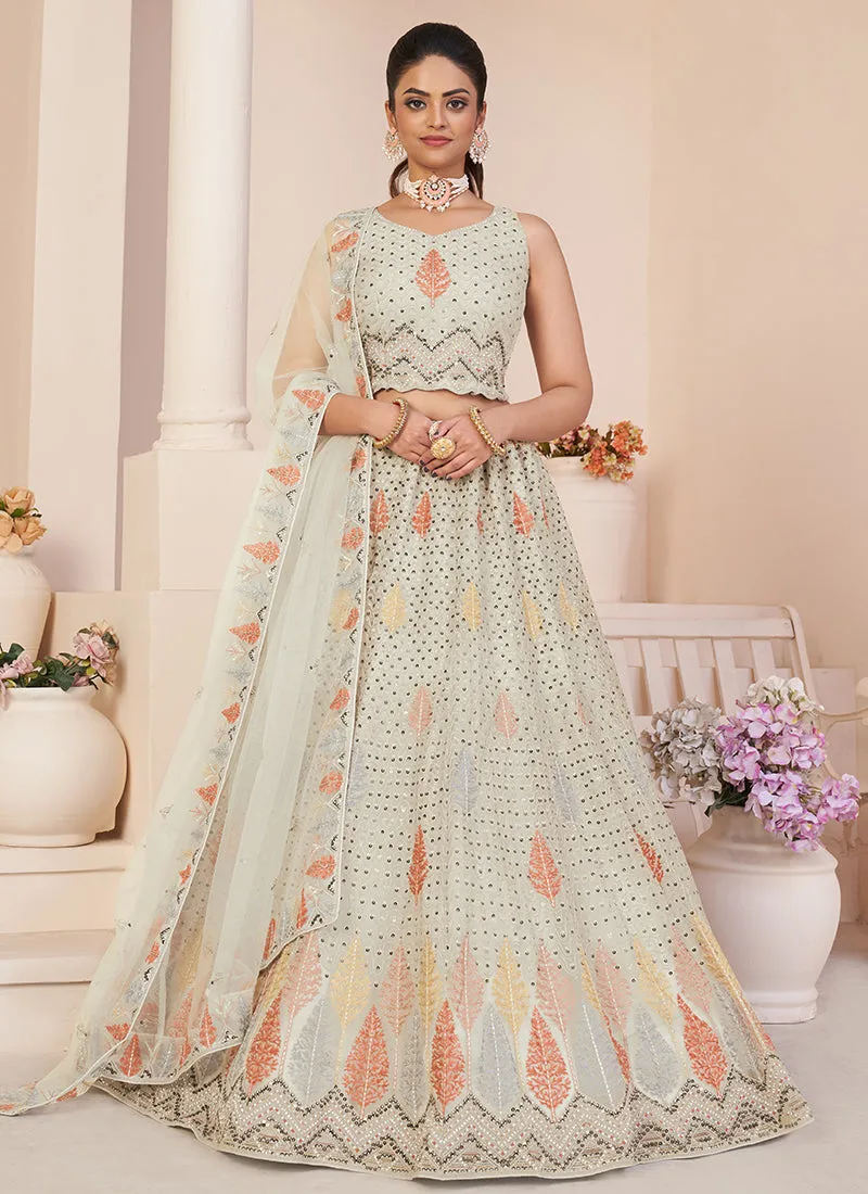 Off White Sequence Embroidery Festive Lehenga Choli