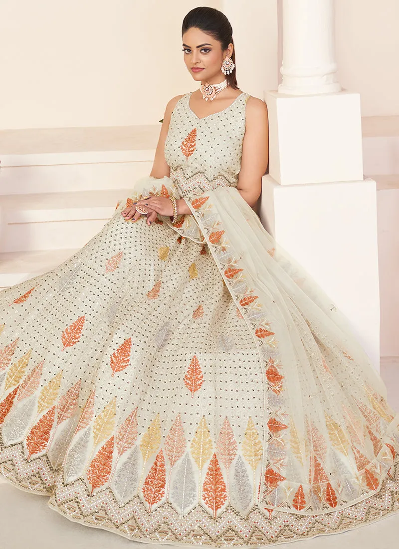 Off White Sequence Embroidery Festive Lehenga Choli