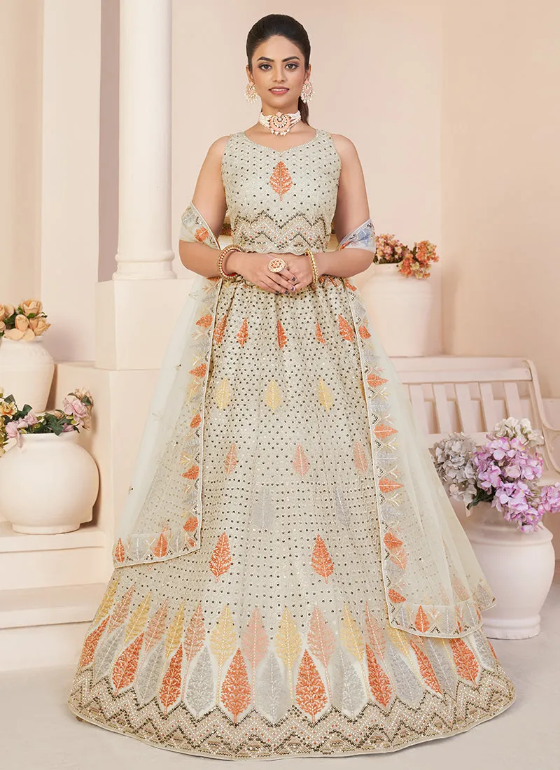 Off White Sequence Embroidery Festive Lehenga Choli