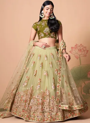 Olive Green Multi Embroidery Wedding Lehenga Choli