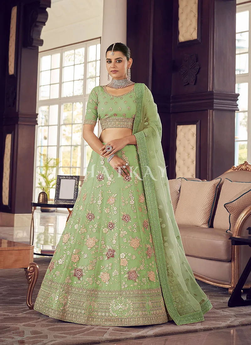 Pale Green Appliqué Embroidered Wedding Lehenga Choli