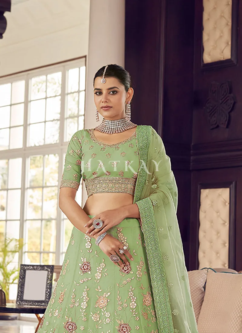 Pale Green Appliqué Embroidered Wedding Lehenga Choli