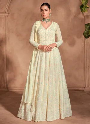 Pastel Yellow Chikankari Embroidery Anarkali Gown