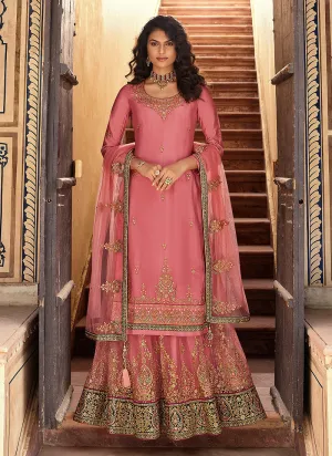 Peach Overall Multi Embroidered Lehenga Suit