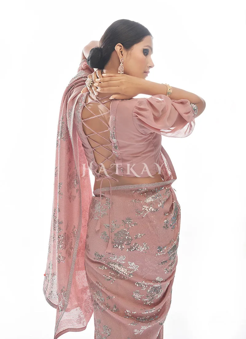 Peach Sequence Embellished Bridesmaid Saree