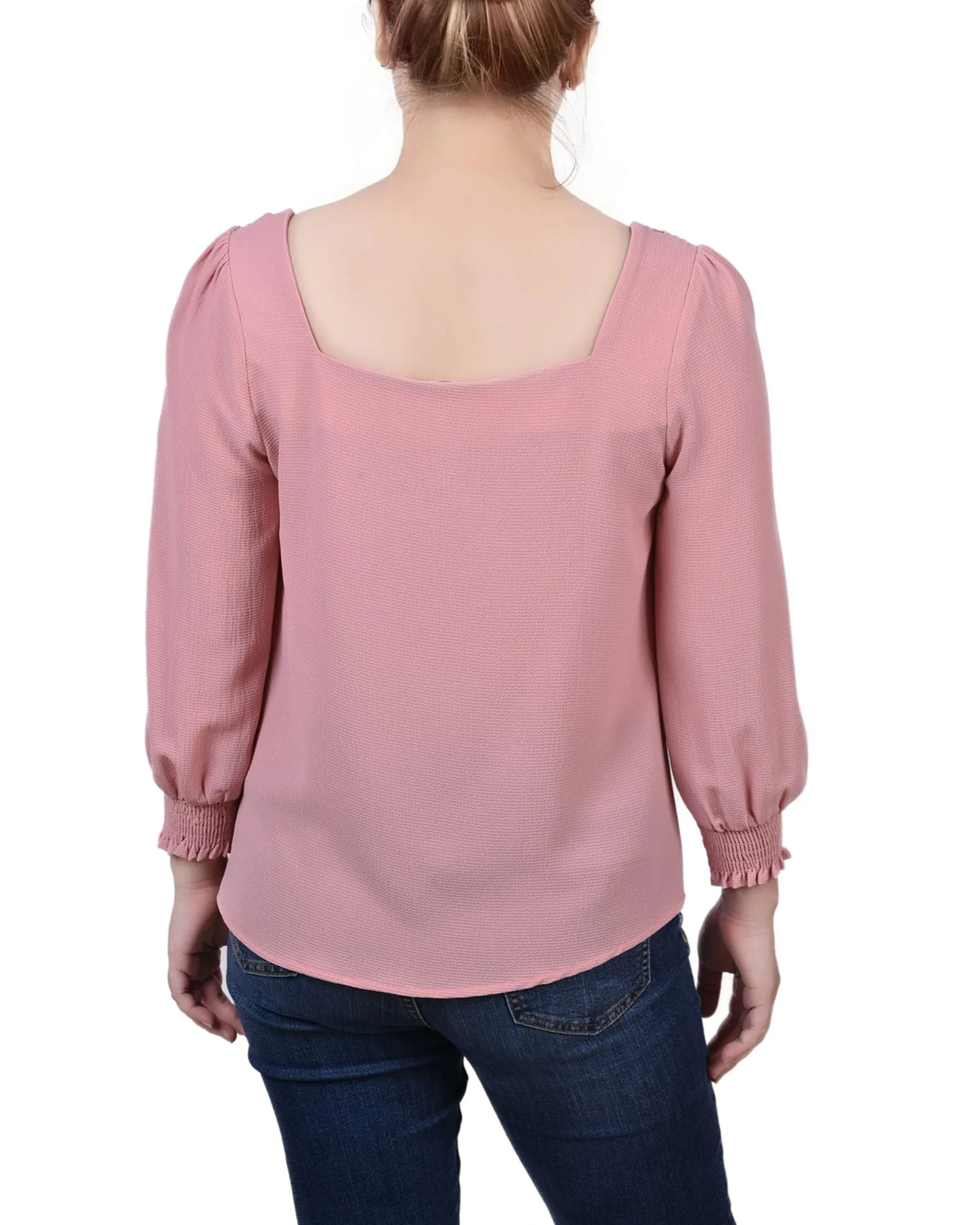 Petite 3/4 Sleeve Square Neck Blouse