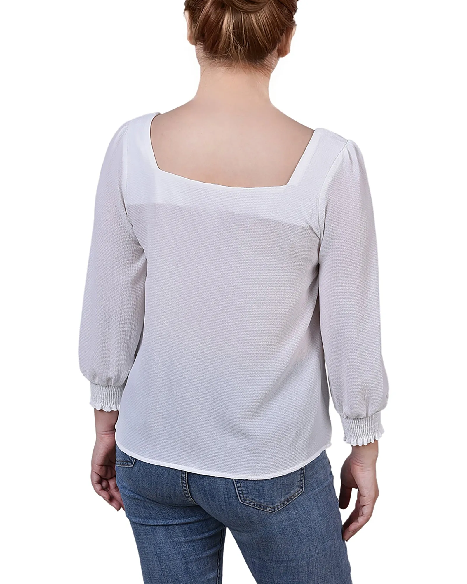 Petite 3/4 Sleeve Square Neck Blouse