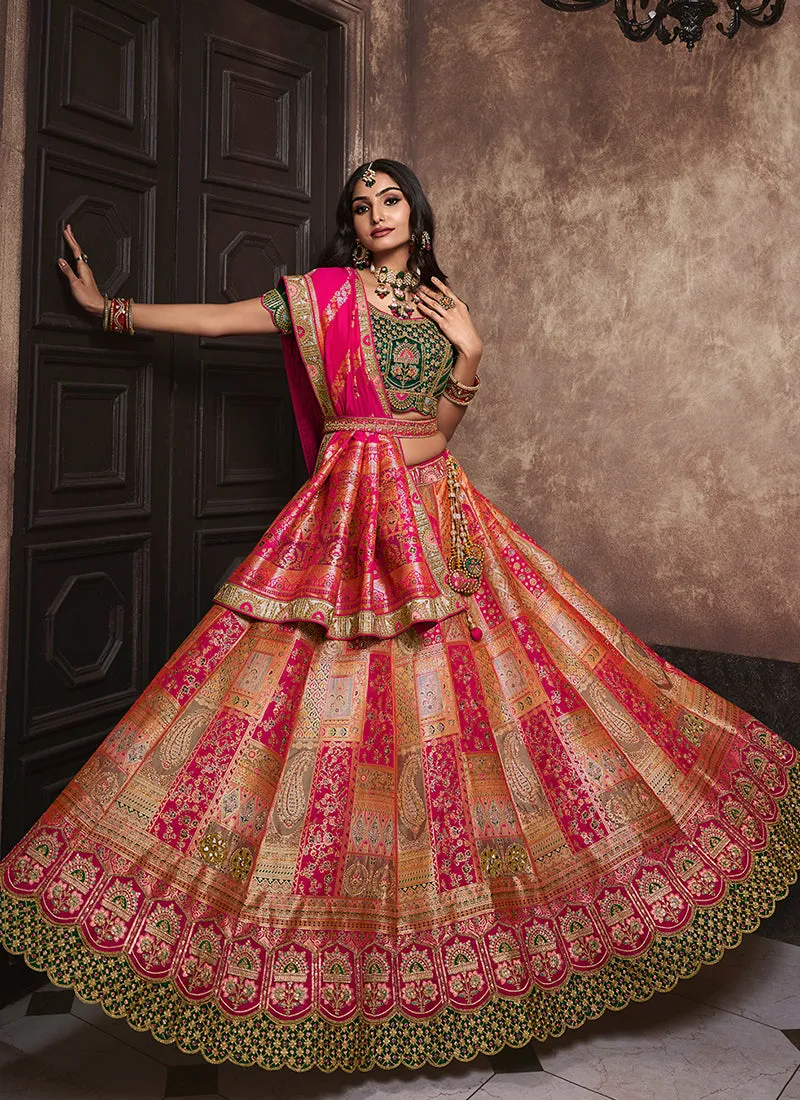 Pink And Green Traditional Embroidered Bridal Lehenga Choli