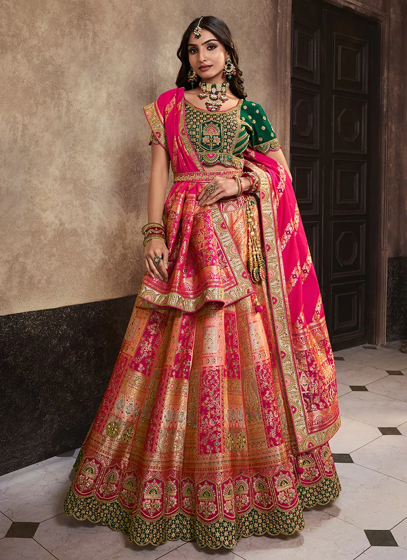 Pink And Green Traditional Embroidered Bridal Lehenga Choli