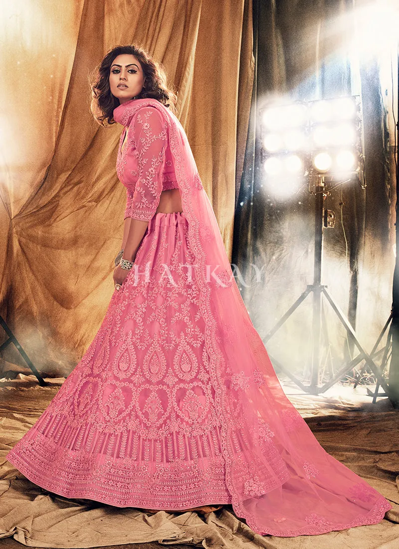 Pink Designer Embroidery Wedding Lehenga Choli