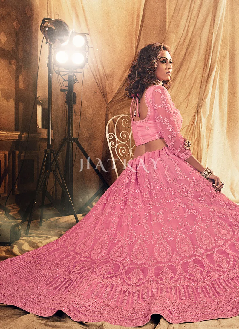 Pink Designer Embroidery Wedding Lehenga Choli