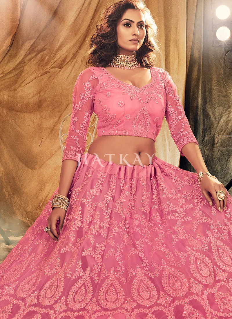 Pink Designer Embroidery Wedding Lehenga Choli