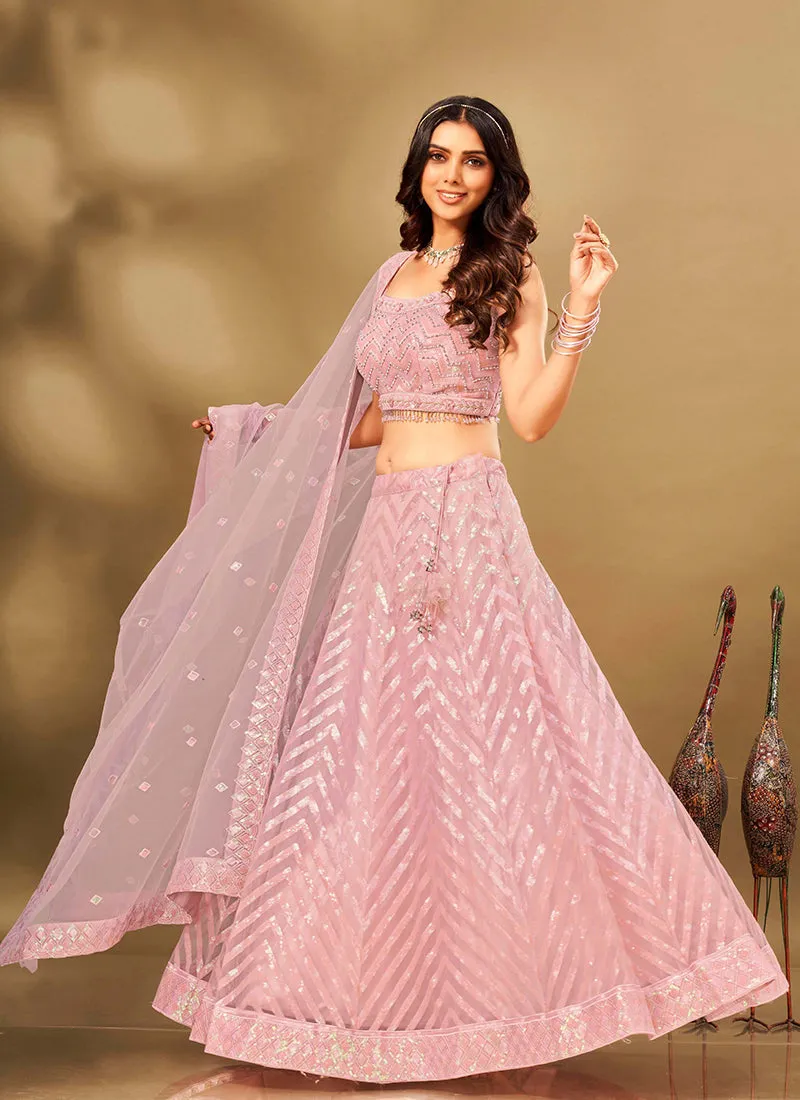 Pink Handwork Embroidery Georgette Lehenga Choli