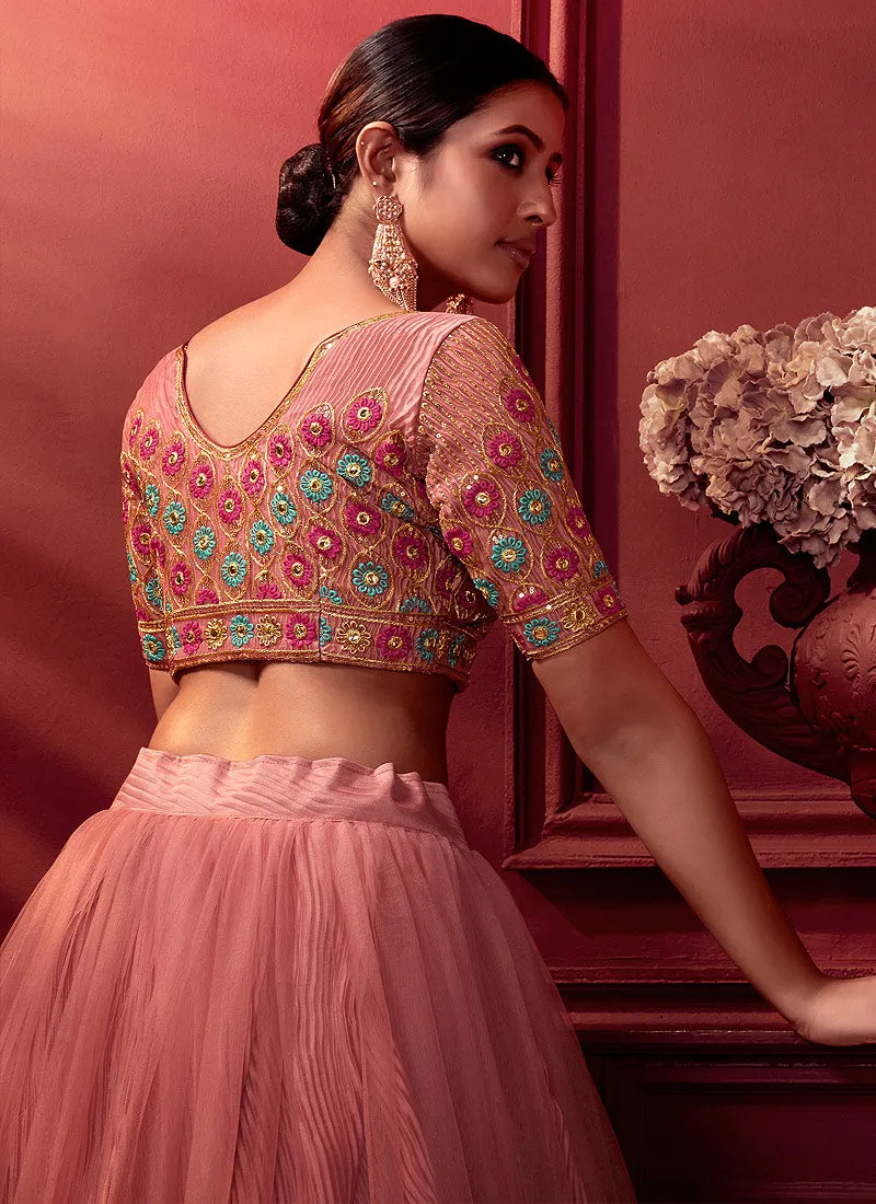 Pink Multi Embroidered Designer Lehenga Choli With Dupatta