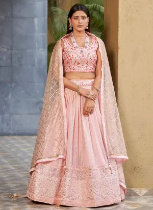 Pink Multi Sequence Embroidery Lehenga Choli And Dupatta