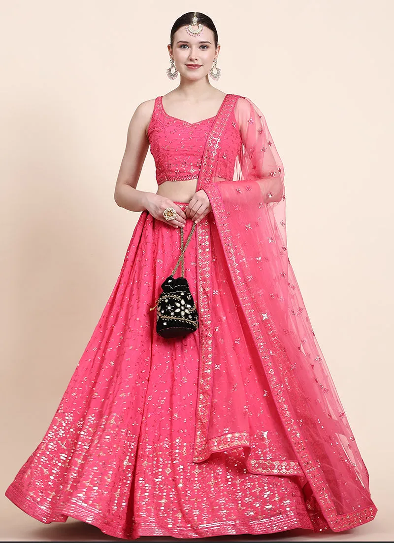 Pink Sequence Embroidery Designer Wedding Lehenga Choli