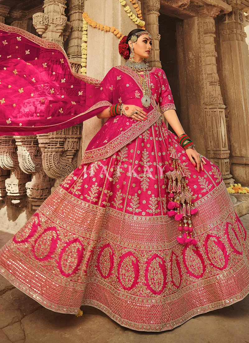 Pink Zari Embroidered Bridal Lehenga Choli